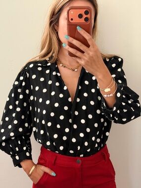 Studio F | Black Polka Dot Wrap Bodysuit